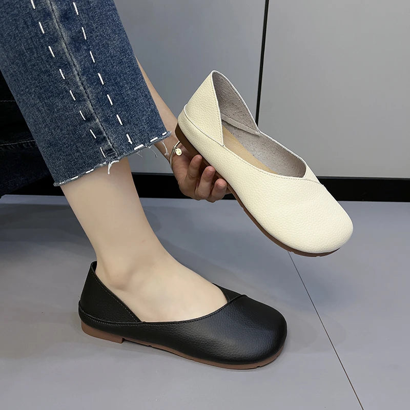 Genuine Leather Spring Autumn Handmade Flats Ballerina Shoes Women Loafers Comfortable Soft Leather Women Flats Shoes