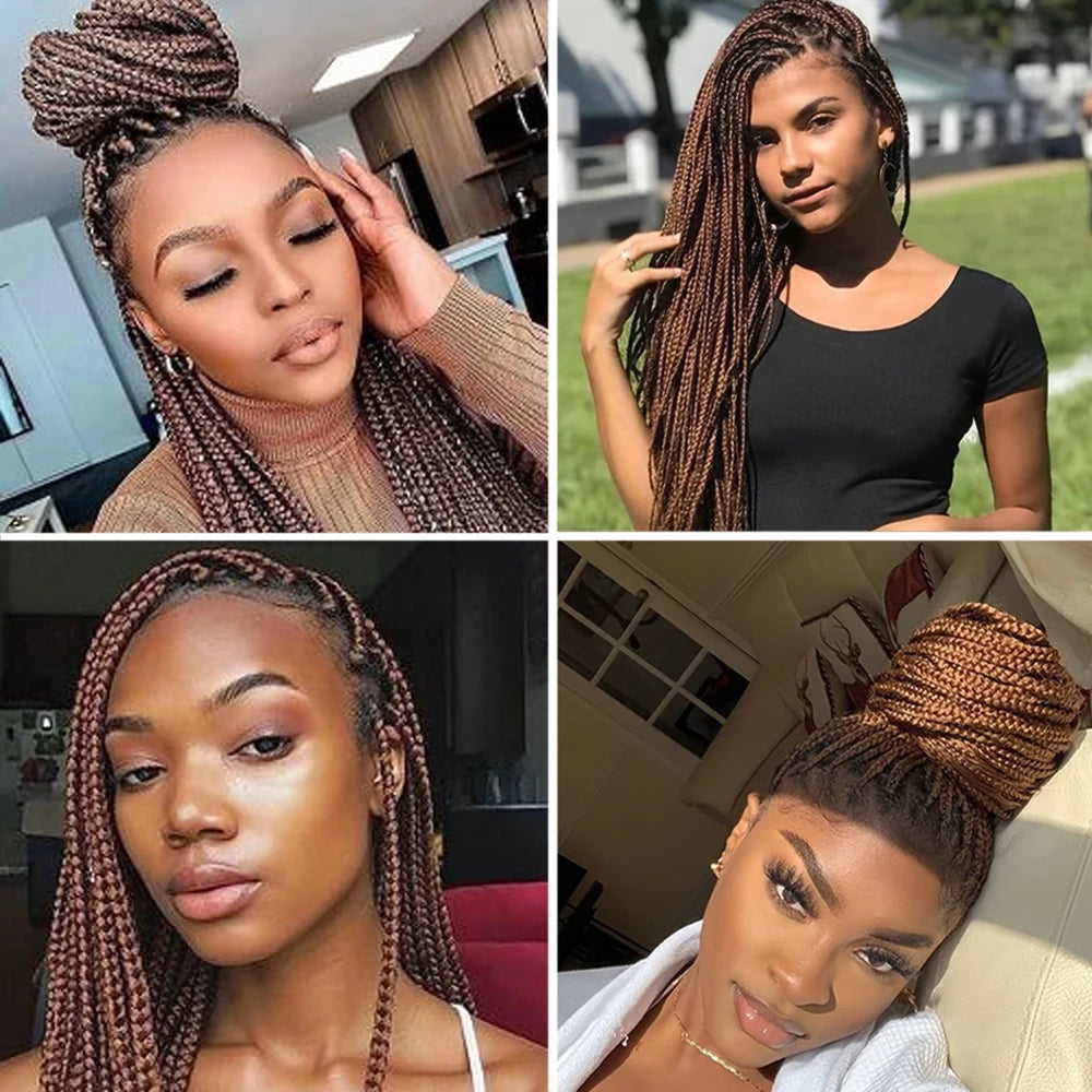 Small Square Knotless Box Braided Synthetic Wig 1BT30 Brown 30 Inch Full Double Lace Front Braided Wigs with Baby Hair For Women