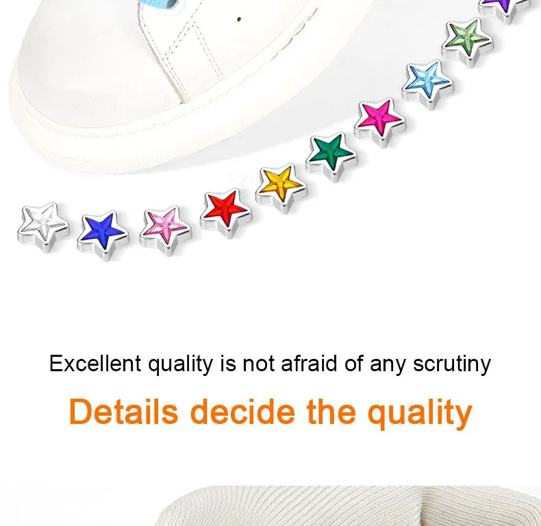 Star Diamond No Tie Shoelaces Colorful Rhinestone Metal Buckle Shoe Laces Flat Elastic Shoelace Kids Adult Sport Cute Shoestring