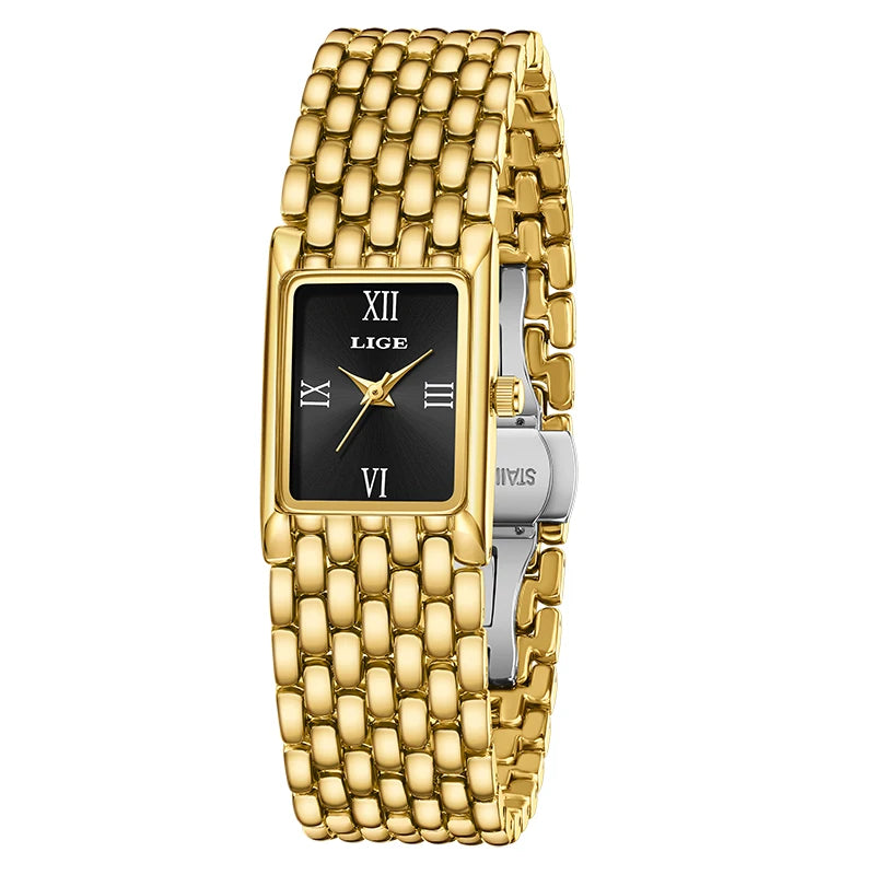 2025 LIGE New Watches Women Fashion Casual Luxury Gifts Womens Waterproof Square Dial Steel Belt Quartz Wrist Watch reloj mujer