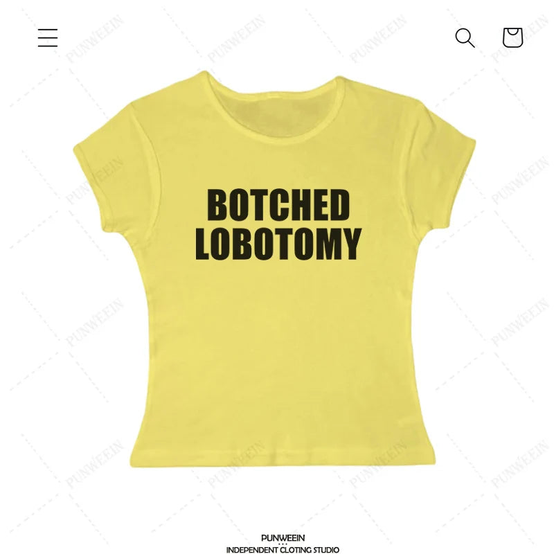 Botched Lobotomy Y2k Crop Tops 2000s Streetwear Harajuku Women T-shirt Short Sleeve Cropped Tees Fashion Cute Baby Tees E-girls