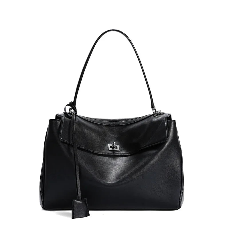 2026 large Genuine leather shoulder bag armpit top layer cowhide large capacity women's commuting high-end tote bag