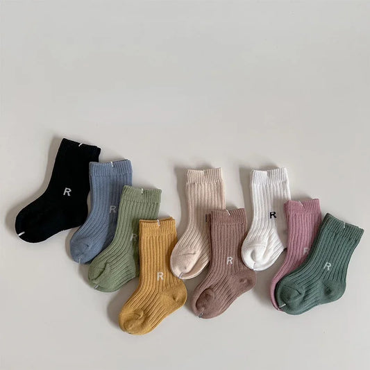 Korean Fashion Letter Socks Baby Boys Girls Breathable Soft Socks Infant Toddler Children Kids Casual Sport Socks 0-6years Old