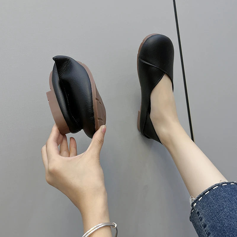 Genuine Leather Spring Autumn Handmade Flats Ballerina Shoes Women Loafers Comfortable Soft Leather Women Flats Shoes