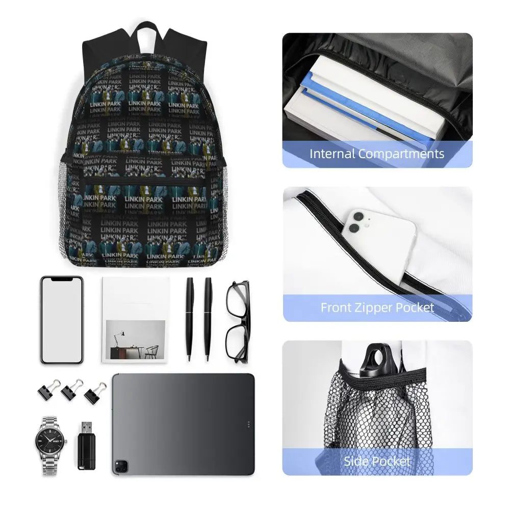 L-Linkin-S P-Park-S Band Student Backpack School Bag Hiking Travel Daypack for Boys Girls Fashion Bookbag Shoulder Bags