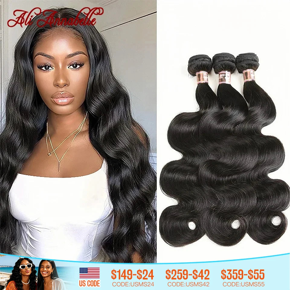 Body Wave Human Hair Bundles Peruvian Human Hair Weave Bundles 1/3/4 PCS Bundles Deal Ali Annabelle Hair Extensions 30 Inch
