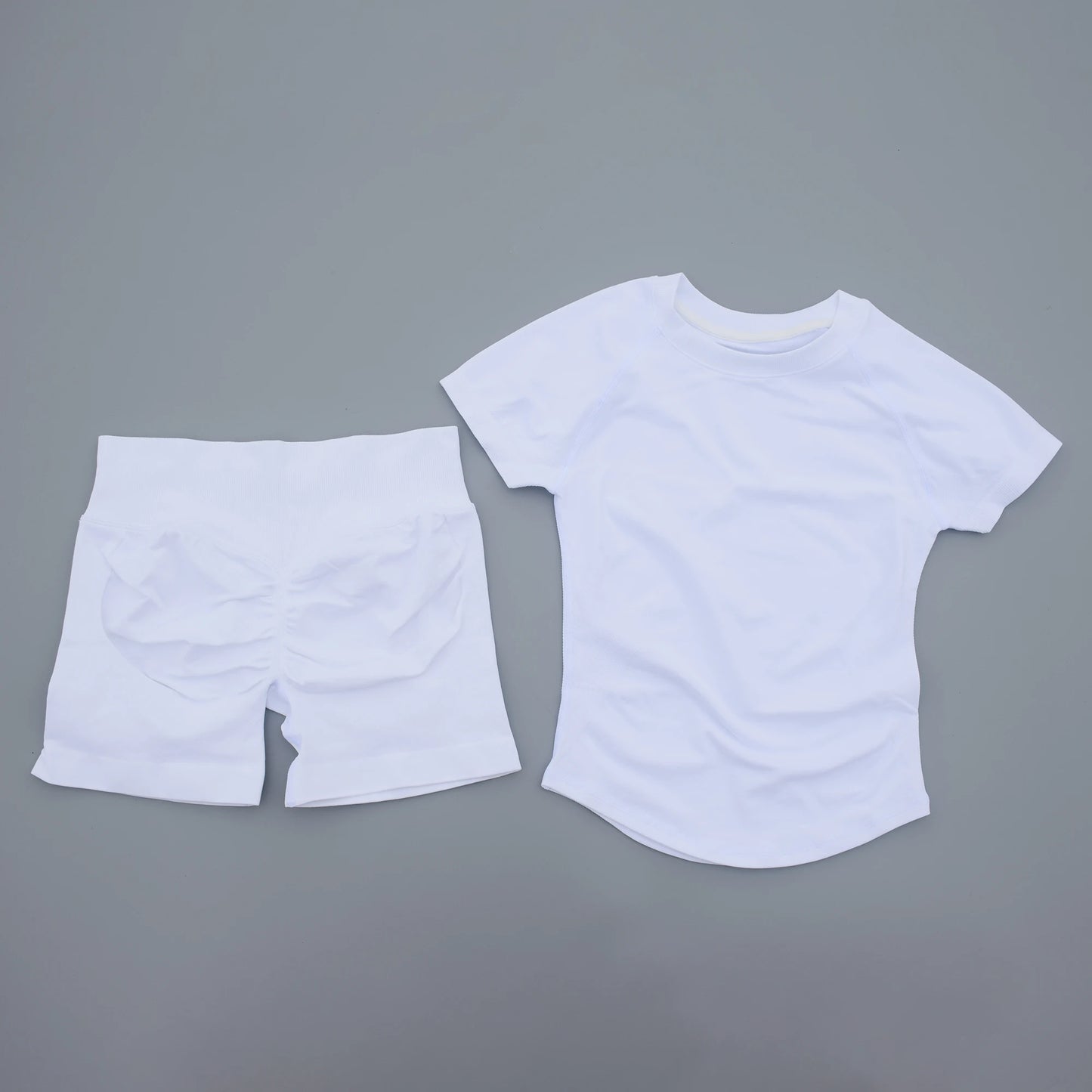 2 Pcs Sports Gym Sets Short Sleeve Seamless Clothing Fitness Set Women Workout Running Sports Short Leggings Suit