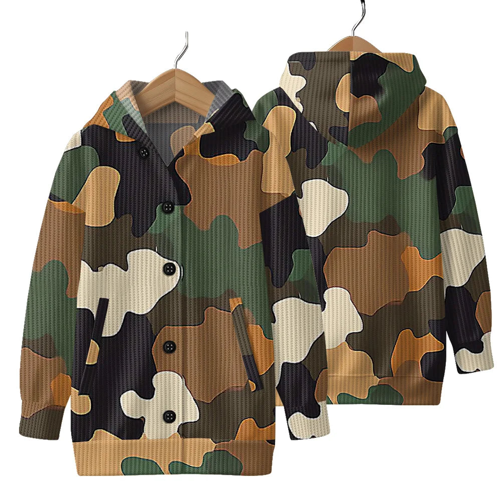 Trendy Camouflage Hooded Cardigan Coats Soft Button-Up Front All-Season Comfort for Outdoor & Indoor Wear Durable Casual Style