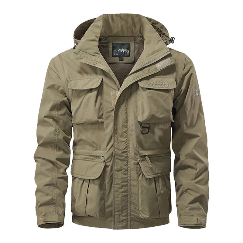 Autumn Men's Mountain SKi Jackets Casual Men Multi-pocket Windbreaker Hooded Coats Men Sports Climbing Jackets Clothing 5XL