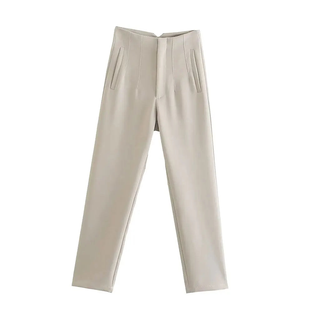 Duoperi Women High Waist Solid Trousers Chic Office Workwear Long Pants