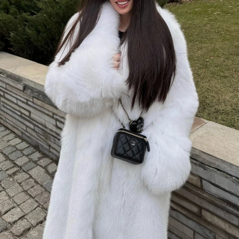 Long Coats Women Faux Fur Jackets Y2k Streetwear Turn Down Collar Coat Thick Warm Jacket Elegant Work Outerwear Autumn Winter
