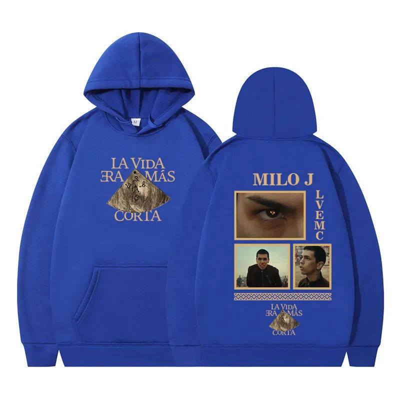 Rapper Milo J La Vida Era Mas Corta Album Graphic Hoodie Men Women Harajuku Pullover Long Sleeves Thick Hip-hop Loose Sweatshirt BAZAARHUBO
