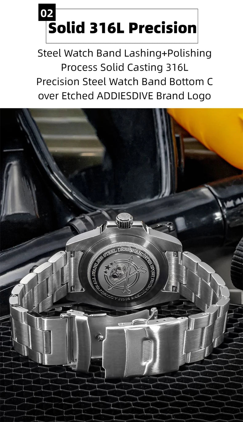 ADDIESDIVE Luxury Quartz Watch For Men Stainless Steel 20Bar Waterproof Dive Super Luminous AD2054 Fashion Watches Reloj Hombre