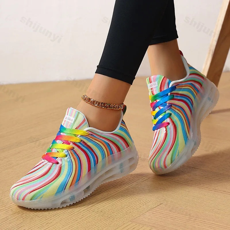 2025 Autumn Fashion Lace Up Women's Colored Low Top Casual Single Shoes Comfortable Versatile Mesh Breathable Non Slip Sneakers
