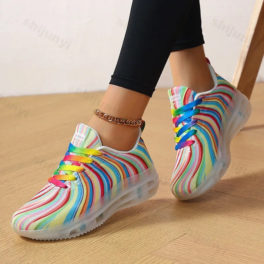 2025 Autumn Fashion Lace Up Women's Colored Low Top Casual Single Shoes Comfortable Versatile Mesh Breathable Non Slip Sneakers