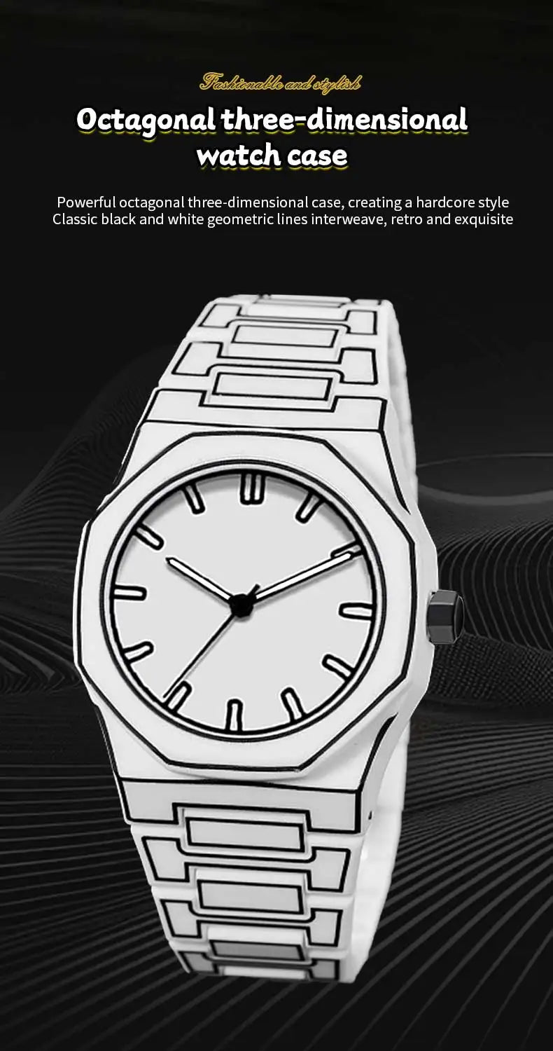 2025 New Creative Men Silicone Watch VA VA VOOM Brand Quartz Movement Creative Lines Leisure Outdoor Sports Black Wrist Watches