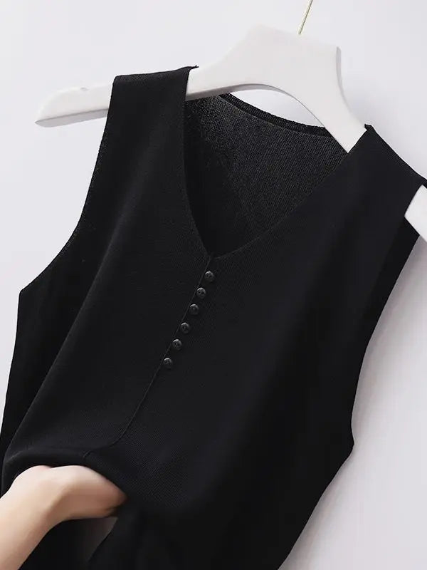 Knitted Vests Women Top V-neck Solid Tank Blusas Mujer De Moda 2026 Summer New Fashion Female Sleeveless Casual Thin Tops