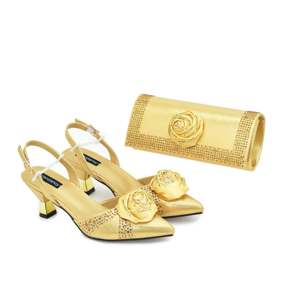 2026 Latest Italian Design African Women's High Heels Pointed Toe Sandals Party Wedding Party Shoes and Bags Set for Wedding