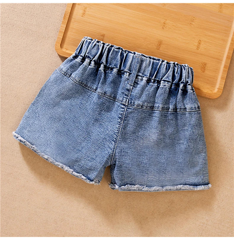 IENENS Fashion Girls Denim Pants Shorts Girl Thin Soft Trousers Jeans Kids Children Casual Clothes Clothing 4-13 Years