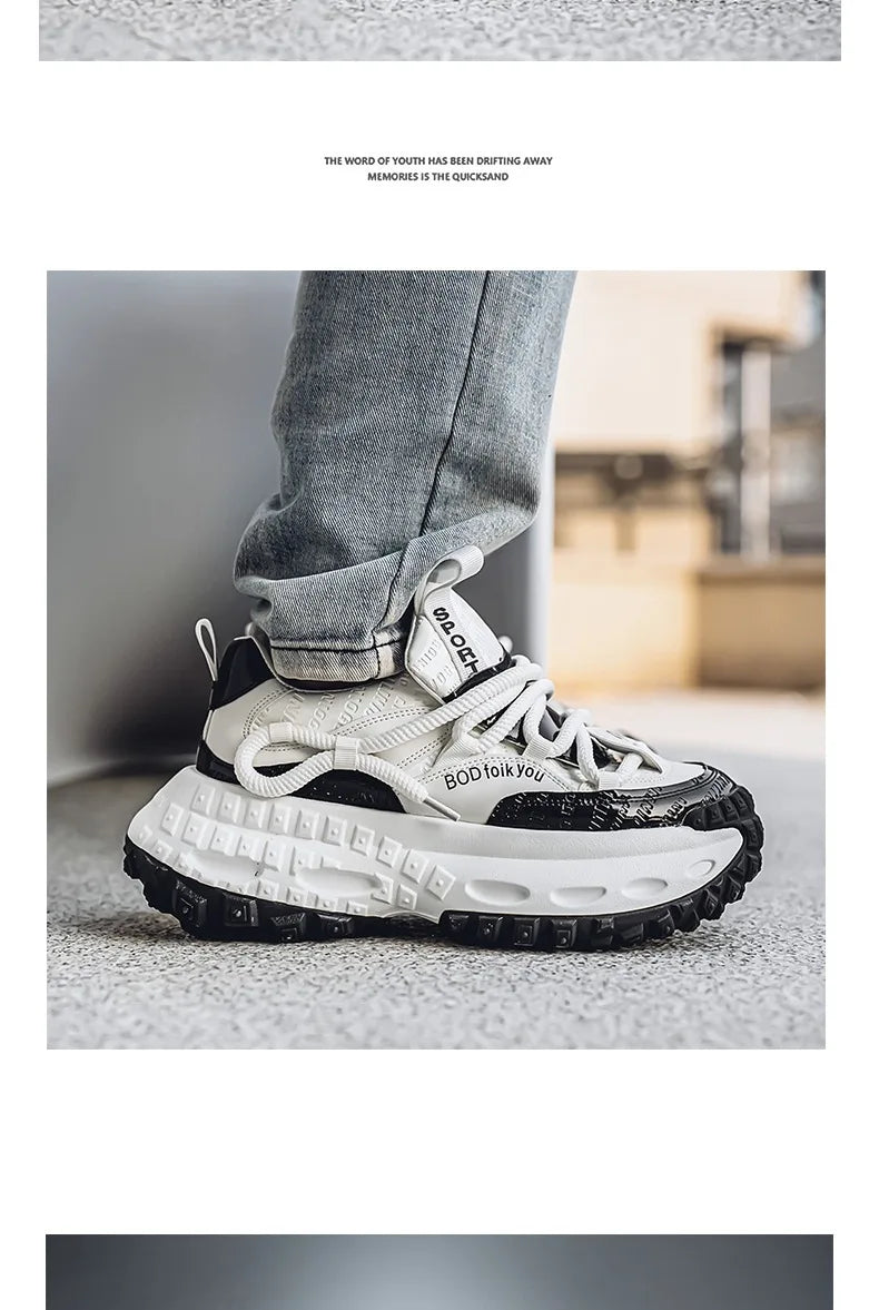 Trendy Dad Sneakers Thick Bottom Heightening Men's Casual Sports Shoes Spring Summer New Style round Toe Low Top EVA Insole