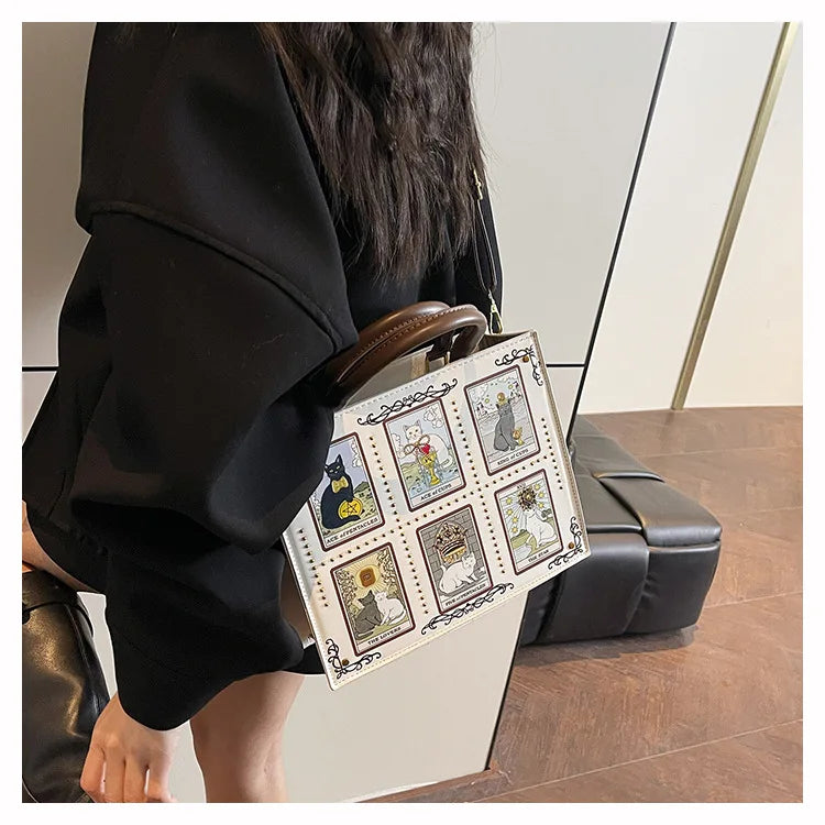 Vintage and Luxury Designer Bag Popular Fashionable Tote Bag Large Capacity with Delicate Embroidery Cat Printing Bag for Women