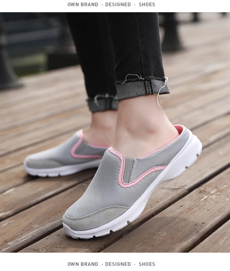 2023 Men Casual Mules Mesh Breathable Flat Slippers Summer Couple Shoes Large Size Loafers Fashion Shoes Men Street Slippers