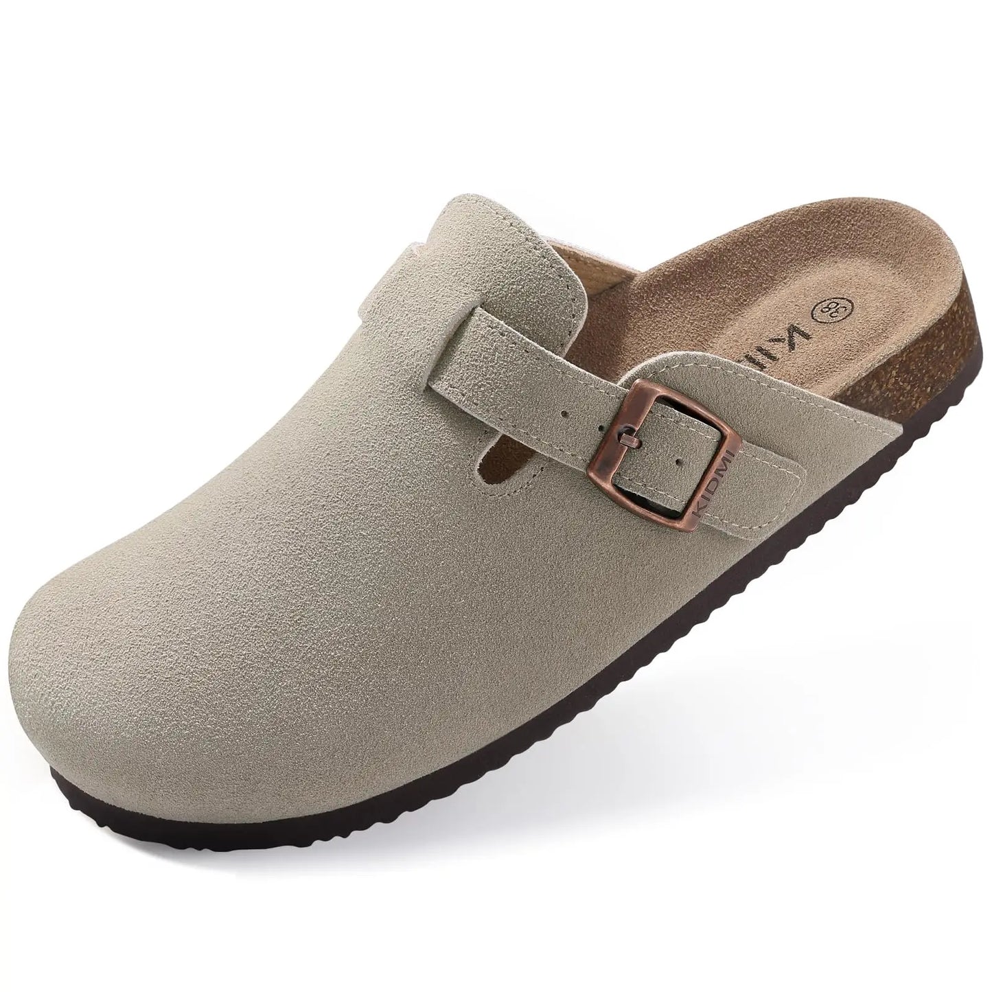 Evshine Men' s Cork Suede Mules with Arch Support Classic Potato Shoes Cozy Cork Footbed Clogs Slippers Men Fashion Beach Sandal