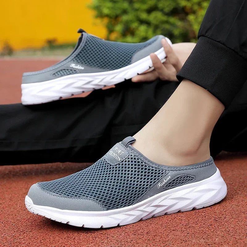 Half Slippers Outdoor High Quality Anti-slip Men Leisure Shoes Mesh Breathable Soft Comfortable Flat-bottomed Slippers