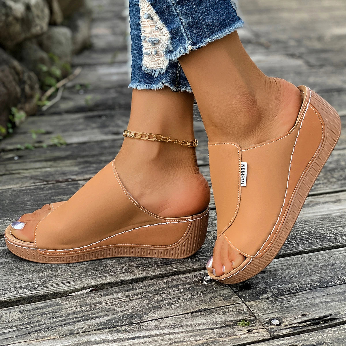 Minimalist Summer Women Sandals Fashion Thick Sole Wedge Heel Platform Slides Slip on Sandals Woman Slippers Female Footwear