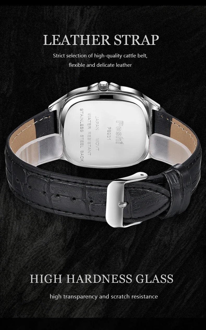 POSHI Men's Quartz Watches Leather Strap Casual Men Wristwatch Waterproof Date Luminous Luxury Business Watch for Man Male Gifts