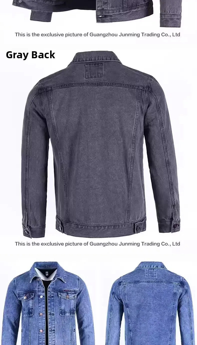 Retro Japanese Style Wearable Long Sleeve Denim Jacket for Men Spring Autumn Loose Casual Classic Collar Dirt Resistant