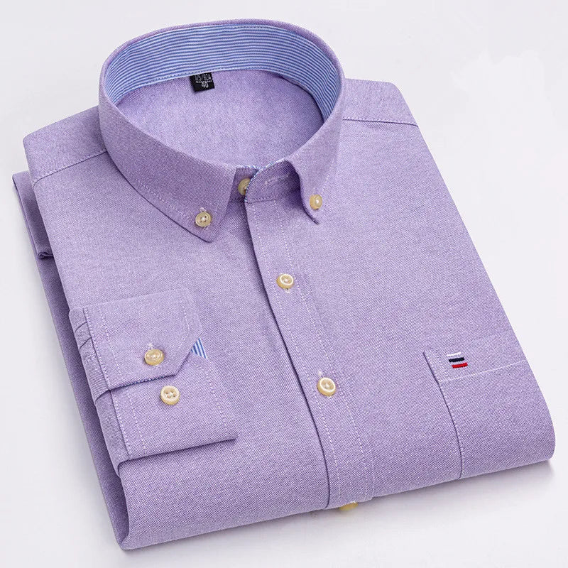 Men's Classic Plaid Oxford Long Sleeve Shirts Pocket 100% Cotton Business Casual Formal Standard Fit Workwear Button Down Shirts