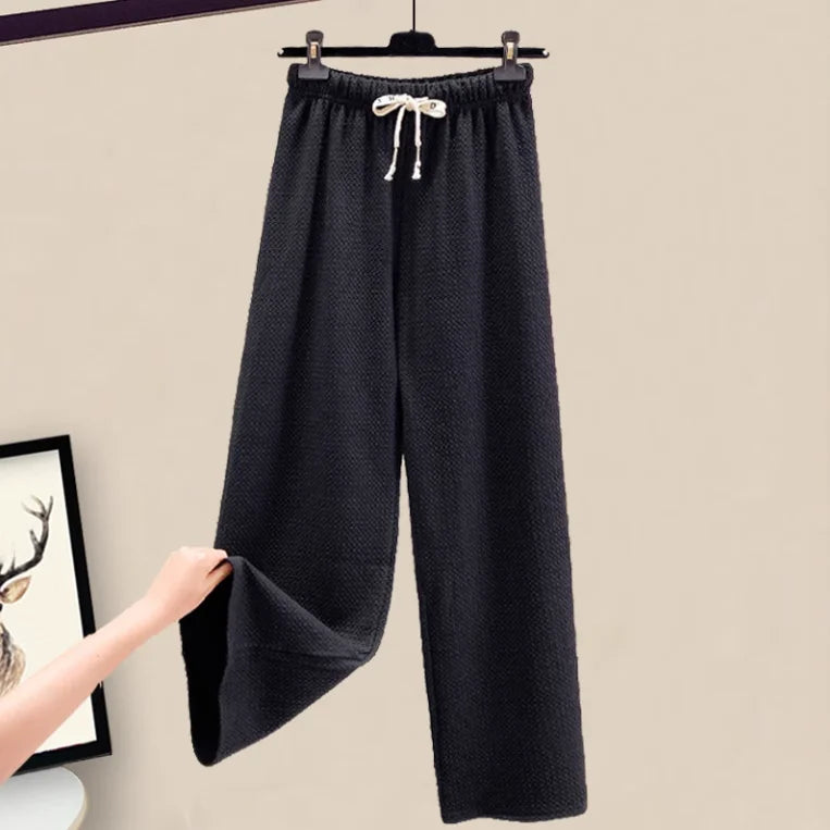 Knitted Spring Preppy Style Sailor Neck Women's Knitted Cardigan Elastic Wide Leg Pants Long Sleeve Korean Sportswear Set