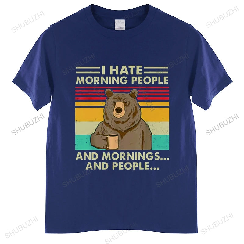 I Hate Morning People And Mornings And People T Shirt Funny-Bear Drink Coffee Lover Cute Lazy Animal Retro T-Shirt