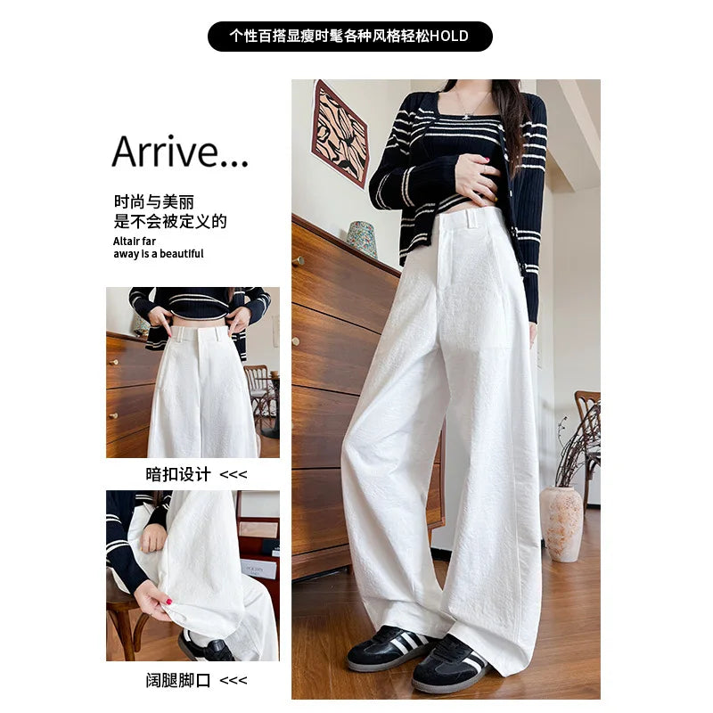 Suit Pants for Women Spring and Summer New Style Loose Slimming High-waisted Wide-leg Pants Casual Small American Scimitar Pants