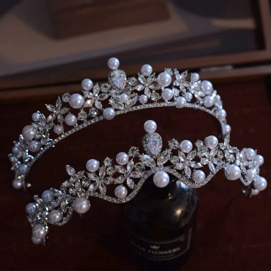 Crystal Rhinestones Pearl Tiaras and Crowns Zircon Diadem Bride Prom Pageant Headband Bridal Hair Jewelry Wedding Accessories
