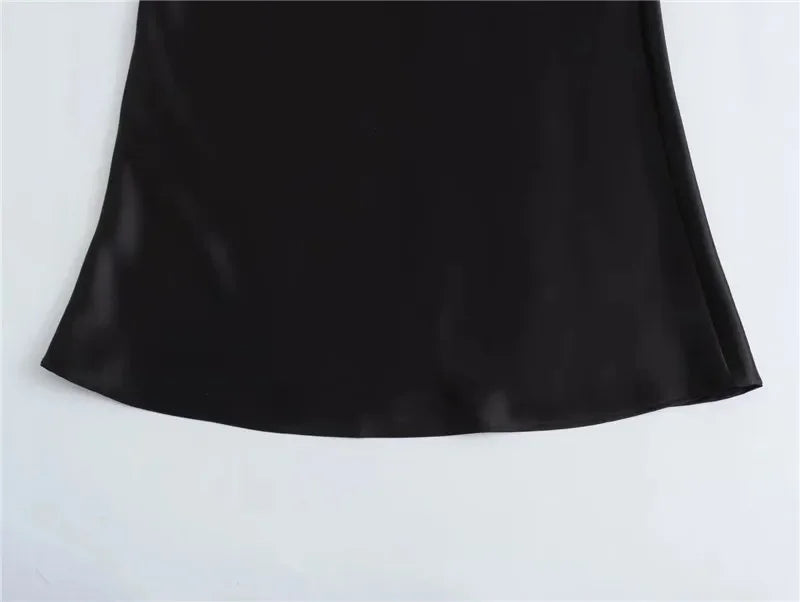 HXAO 2025 Skirts For Women Black Satin Skirt Summer Elegant Women's Midi Skirts High Waist Smooth Skirts Green Flare Skirt 088