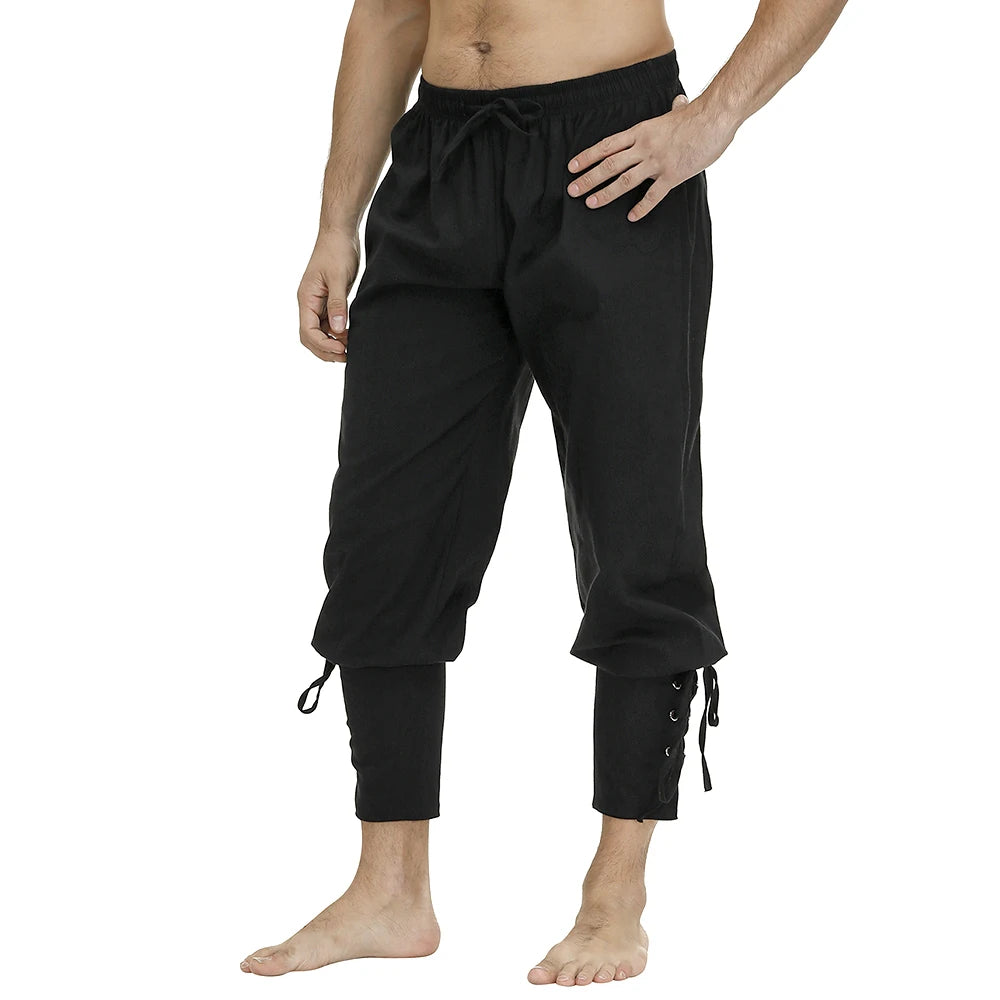 Medieval Pants for Men Costume Cosplay Renaissance Bandage Pants Gothic Trousers Plus Size Pirate Pants Brown Black