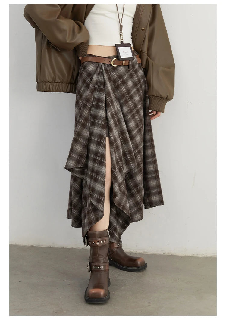 Chic Ven Women Skirt A Line Retro Loose High Waist Plaid Long Autumn Winter 2026