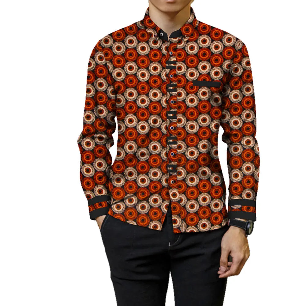 Fashion Mens Africa Festive Clothing Ankara Clothes African Print Tops Long Sleeve print Cotton patchwork T-shirt wyn905