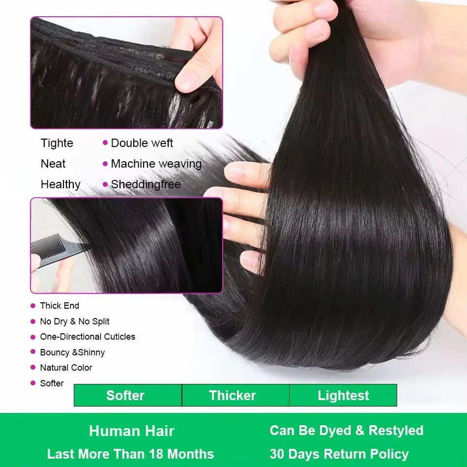 30 34 40 Inch Bone Straight Human Hair Weave Bundles Burmese Virgin Unprocessed  Raw Human Hair Extension 3 4 Bundles Weft