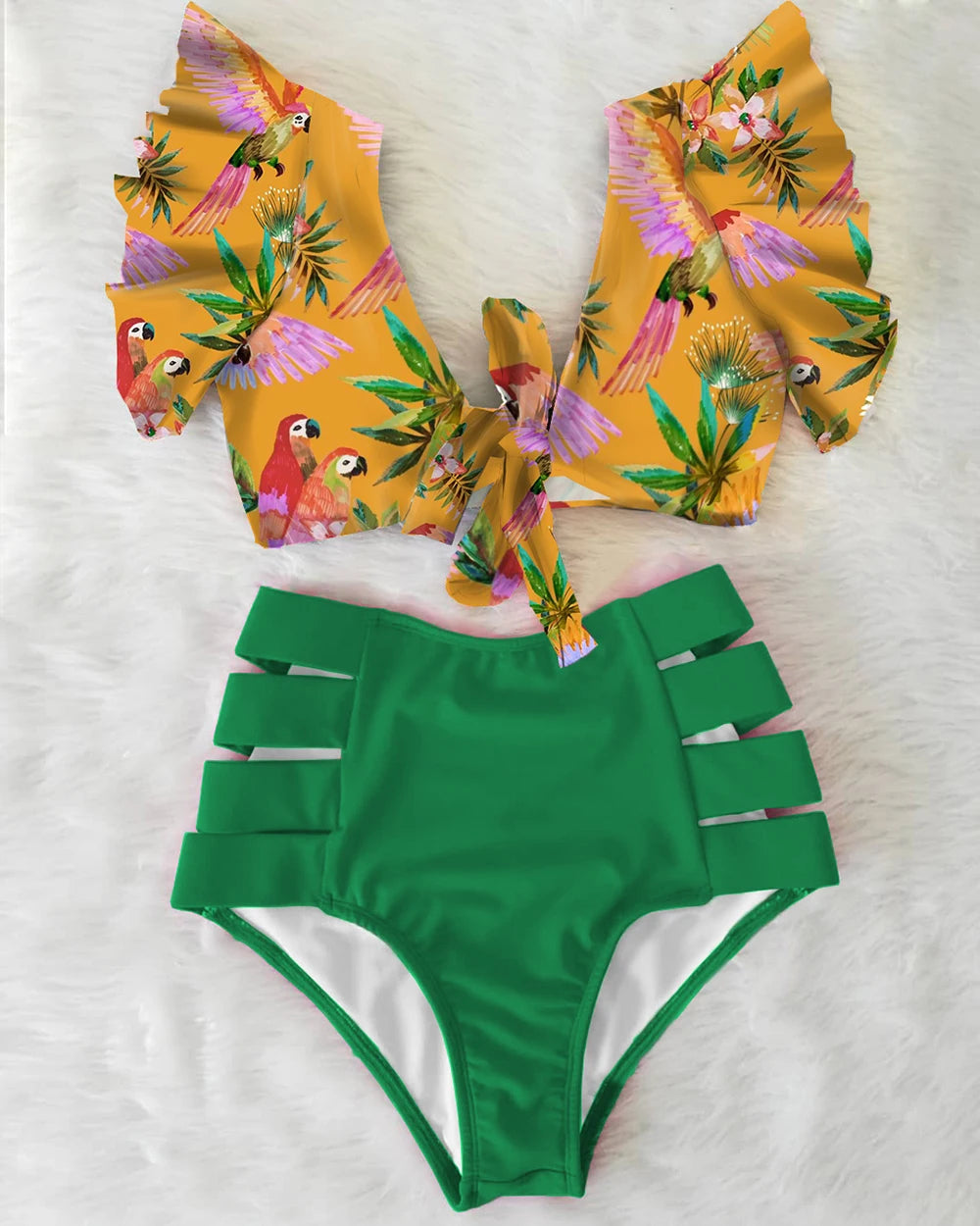 High Waist Ruffled Sexy Bikini Set 2025 Flounce Biquini Swimwear Women Two Pieces Swimsuit Floral Beachwear V-Neck Bathing Suit