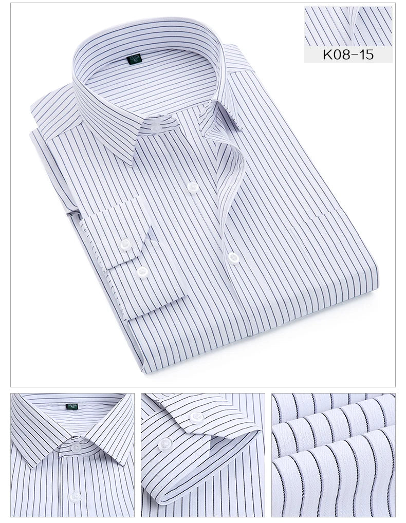Quality Plus Size S To 8xl Formal Shirts for Men Striped Long Sleeved Non-iron Slim Fit Dress Shirts Twill Social Man's Clothing