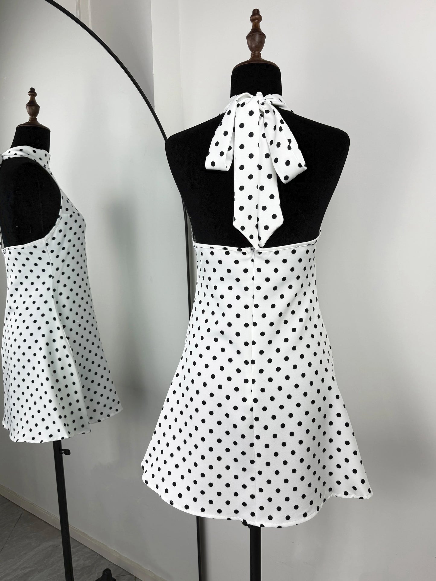 Talenza Polka Dot Mini Dress For Women Summer Off Shoulder Sleeveless Backless Halter Dress Female Elegant Party Slim Dress 2025