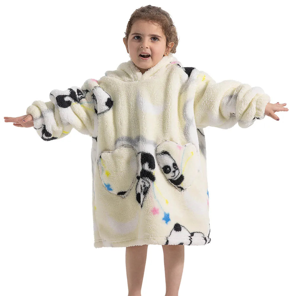Girls Winter Clothes Flannel Thick Hoodies Super Warm Children's Sweaters Kids Hooded Loose Clothing Homewear Wearable Blankets