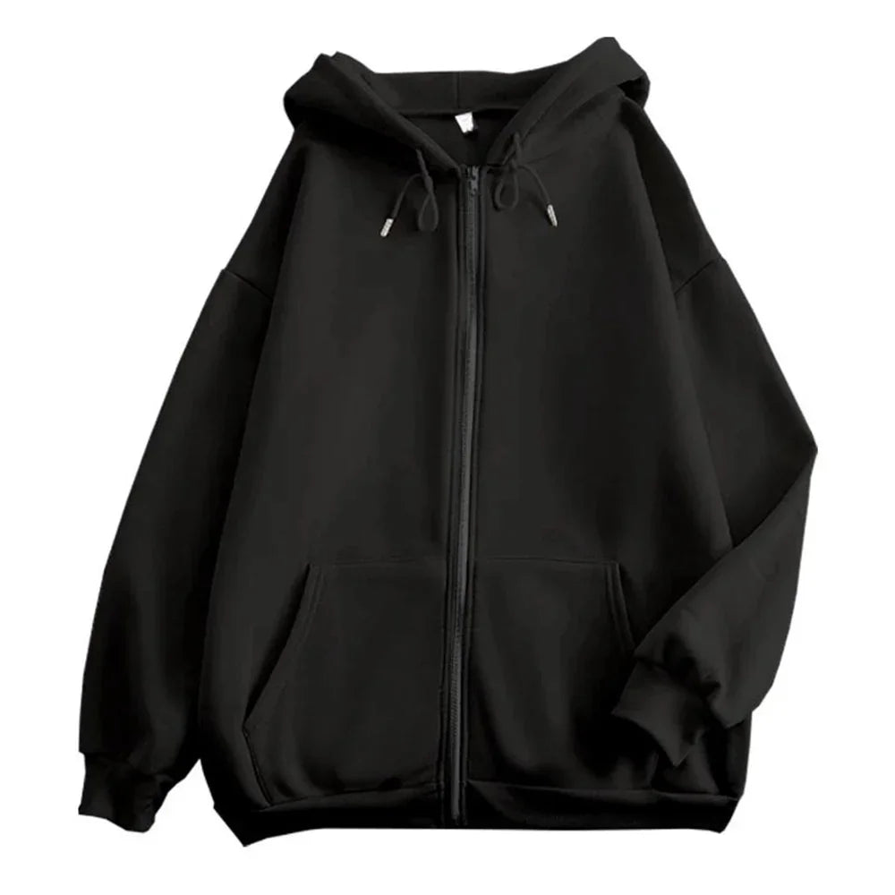 25 High Street Hoodie Men Solid Color Zip Up Long Sleeve Loose Jacket Coats Casual Hooded Sweatshirt Y2K Fashion Outdoor Clothes