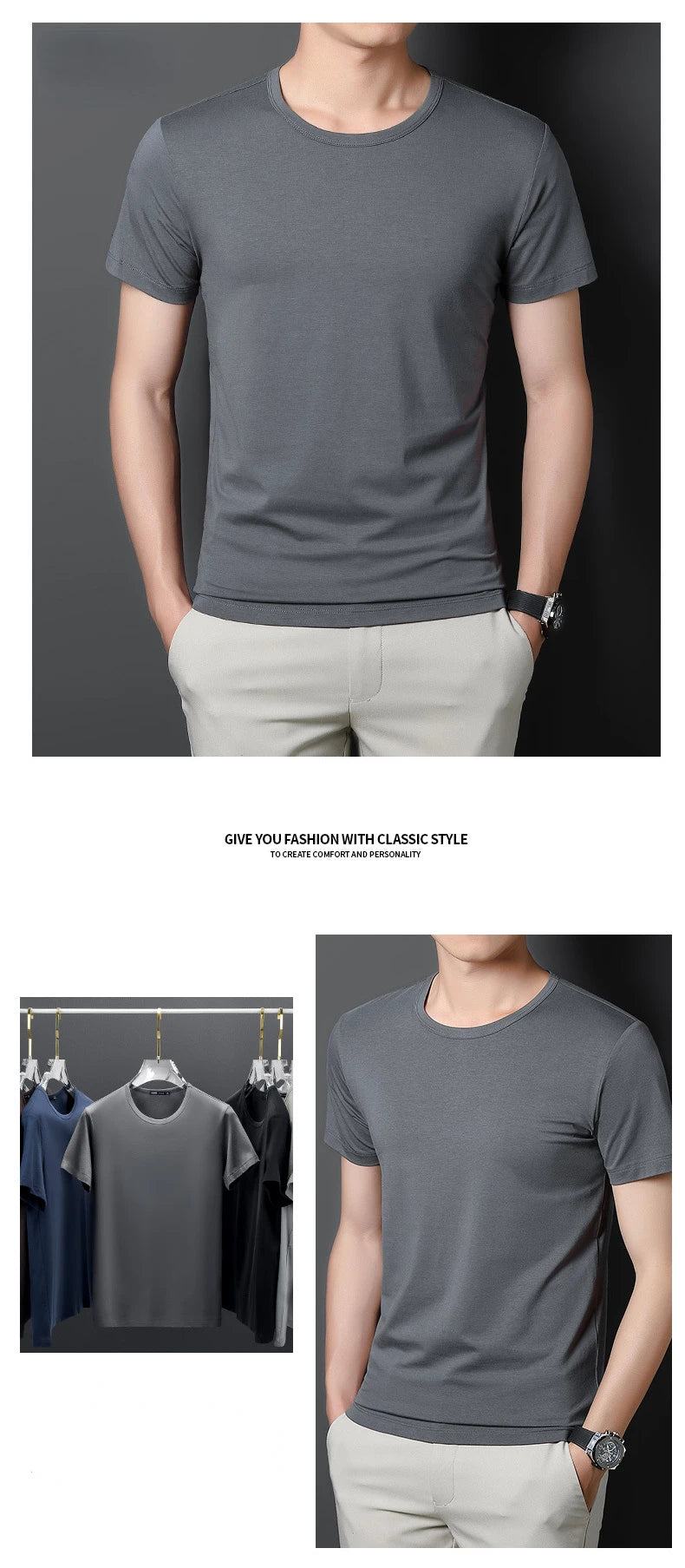 Minglu Modal Summer Men's T-shirts High Quality Short Sleeve Solid Color Round Collar Simple Casual Male Tees Plus Size 5XL