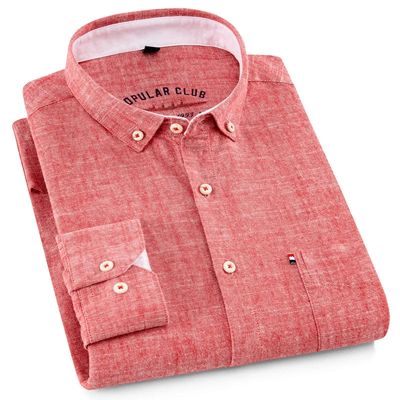 Shirt New Men's Fashion Solid Color Cotton Linen Everything Trend British Style Casual Business Formal Long-sleeved Shirt