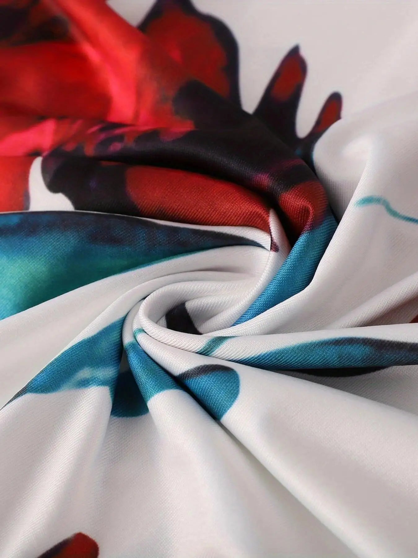 2024 European and American style flower print color matching short sleeved dress for women's large swing skirt BAZAARHUBO