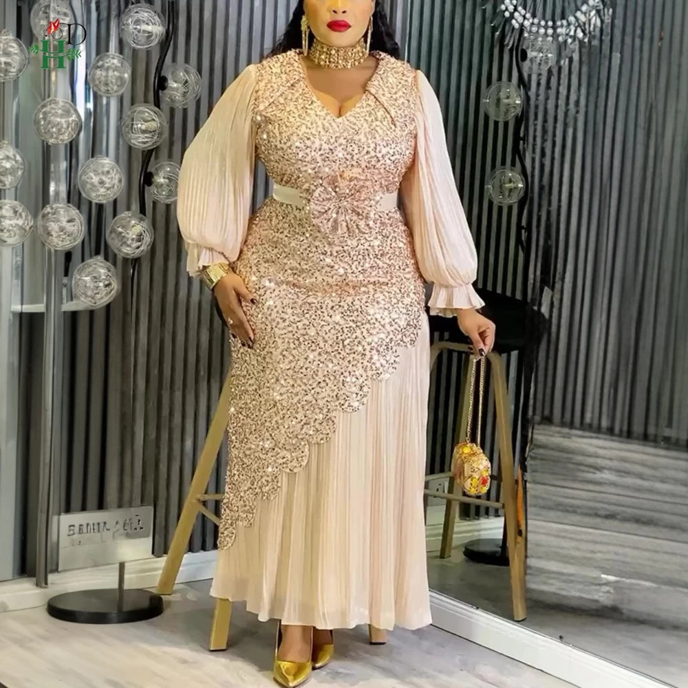 H&D 2026 Fashion African Party Dresses For Women Dubai Ankara Wedding Evening Gown Plus Size Elegant Turkey Muslim Maxi Dress